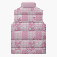 Pink Palaka Japanese Patterns Sleeveless Puffer Jacket Koi Fish Asanoha Sakura Patchwork Stylized - Polynesian Pride