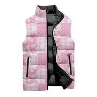 Pink Palaka Japanese Patterns Sleeveless Puffer Jacket Koi Fish Asanoha Sakura Patchwork Stylized - Polynesian Pride