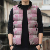 Pink Palaka Japanese Patterns Sleeveless Puffer Jacket Koi Fish Asanoha Sakura Patchwork Stylized - Polynesian Pride