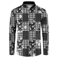 Black Palaka Japanese Patterns Button Sweatshirt Koi Fish Asanoha Sakura Patchwork Stylized LT14 Black - Polynesian Pride