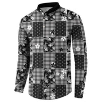 Black Palaka Japanese Patterns Button Sweatshirt Koi Fish Asanoha Sakura Patchwork Stylized LT14 - Polynesian Pride