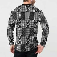 Black Palaka Japanese Patterns Button Sweatshirt Koi Fish Asanoha Sakura Patchwork Stylized LT14 - Polynesian Pride