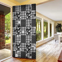 Black Palaka Japanese Patterns Door Cover Koi Fish Asanoha Sakura Patchwork Stylized - Polynesian Pride