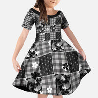 Black Palaka Japanese Patterns Family Matching Long Sleeve Bodycon Dress and Hawaiian Shirt Koi Fish Asanoha Sakura Patchwork Stylized LT14 Daughter's Dress Black - Polynesian Pride
