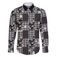 Black Palaka Japanese Patterns Family Matching Long Sleeve Bodycon Dress and Hawaiian Shirt Koi Fish Asanoha Sakura Patchwork Stylized LT14 Dad's Shirt - Long Sleeve Black - Polynesian Pride