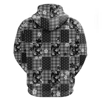 Black Palaka Japanese Patterns Hoodie Koi Fish Asanoha Sakura Patchwork Stylized - Polynesian Pride