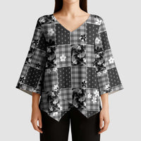 Black Palaka Japanese Patterns Kimono Sleeve Blouse Koi Fish Asanoha Sakura Patchwork Stylized - Polynesian Pride