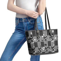 Black Palaka Japanese Patterns Leather Tote Bag Koi Fish Asanoha Sakura Patchwork Stylized LT14 - Polynesian Pride