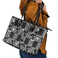 Black Palaka Japanese Patterns Leather Tote Bag Koi Fish Asanoha Sakura Patchwork Stylized LT14 - Polynesian Pride