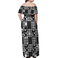 Black Palaka Japanese Patterns Off Shoulder Maxi Dress Koi Fish Asanoha Sakura Patchwork Stylized - Polynesian Pride
