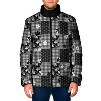 Black Palaka Japanese Patterns Padded Jacket Koi Fish Asanoha Sakura Patchwork Stylized - Polynesian Pride