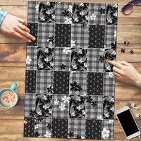 Black Palaka Japanese Patterns Puzzle Koi Fish Asanoha Sakura Patchwork Stylized - Polynesian Pride