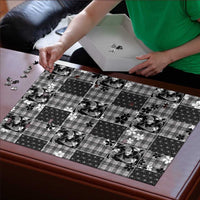 Black Palaka Japanese Patterns Puzzle Koi Fish Asanoha Sakura Patchwork Stylized - Polynesian Pride