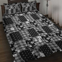 Black Palaka Japanese Patterns Quilt Bed Set Koi Fish Asanoha Sakura Patchwork Stylized - Polynesian Pride