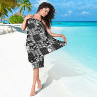 Black Palaka Japanese Patterns Sarong Koi Fish Asanoha Sakura Patchwork Stylized - Polynesian Pride