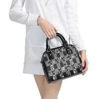 Black Palaka Japanese Patterns Shoulder Handbag Koi Fish Asanoha Sakura Patchwork Stylized LT14 - Polynesian Pride