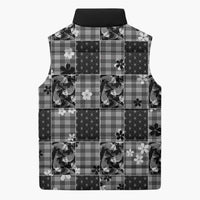 Black Palaka Japanese Patterns Sleeveless Puffer Jacket Koi Fish Asanoha Sakura Patchwork Stylized - Polynesian Pride