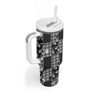 Black Palaka Japanese Patterns Tumbler With Handle Koi Fish Asanoha Sakura Patchwork Stylized LT14 - Polynesian Pride