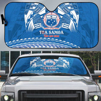 Toa Samoa Rugby Custom Auto Sun Shade Uso aso uma Samoan Pattern Blue - Polynesian Pride