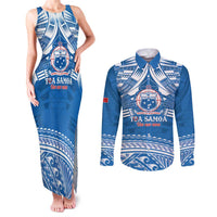 Toa Samoa Rugby Custom Couples Matching Tank Maxi Dress and Long Sleeve Button Shirt Uso aso uma Samoan Pattern Blue - Polynesian Pride