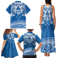Toa Samoa Rugby Custom Family Matching Tank Maxi Dress and Hawaiian Shirt Uso aso uma Samoan Pattern Blue - Polynesian Pride
