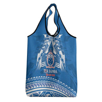 Toa Samoa Rugby Custom Grocery Bag Uso aso uma Samoan Pattern Blue - Polynesian Pride