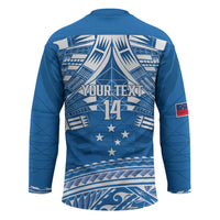 Toa Samoa Rugby Custom Hockey Jersey Uso aso uma Samoan Pattern Blue LT14 - Polynesian Pride