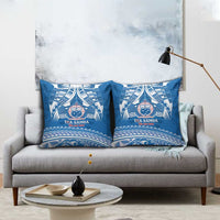 Toa Samoa Rugby Custom Pillow Cover Uso aso uma Samoan Pattern Blue - Polynesian Pride