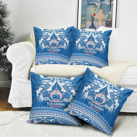Toa Samoa Rugby Custom Pillow Cover Uso aso uma Samoan Pattern Blue - Polynesian Pride