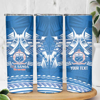 Toa Samoa Rugby Custom Skinny Tumbler Uso aso uma Samoan Pattern Blue - Polynesian Pride