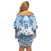 Toa Samoa Rugby Custom Family Matching Off Shoulder Short Dress and Hawaiian Shirt Uso aso uma Samoan Pattern White - Polynesian Pride