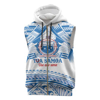 Toa Samoa Rugby Custom Sleeveless Zip Hoodie Uso aso uma Samoan Pattern White - Polynesian Pride