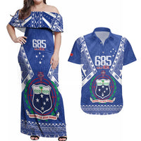 Personalised Samoa 685 Couples Matching Off Shoulder Maxi Dress and Hawaiian Shirt Samoan Pride Coat Of Arms - Polynesian Pride
