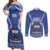 Personalised Samoa 685 Couples Matching Off Shoulder Maxi Dress and Long Sleeve Button Shirt Samoan Pride Coat Of Arms - Polynesian Pride