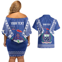 Personalised Samoa 685 Couples Matching Off Shoulder Short Dress and Hawaiian Shirt Samoan Pride Coat Of Arms - Polynesian Pride