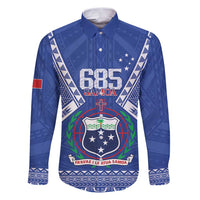 Personalised Samoa 685 Family Matching Puletasi and Hawaiian Shirt Samoan Pride Coat Of Arms LT14 Dad's Shirt - Long Sleeve Blue - Polynesian Pride