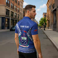 Personalised Samoa 685 Zipper Polo Shirt Samoan Pride Coat Of Arms - Polynesian Pride