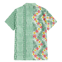 Menthol Green Aloha Hawaii Tiki Family Matching Mermaid Dress and Hawaiian Shirt Tropical Plumeria - Seamless Style