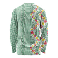 Menthol Green Aloha Hawaii Tiki Long Sleeve Shirt Tropical Plumeria - Seamless Style LT14 - Polynesian Pride