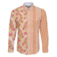 Orange Chiffon Aloha Hawaii Tiki Family Matching Puletasi and Hawaiian Shirt Tropical Plumeria - Seamless Style