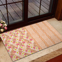 Orange Chiffon Aloha Hawaii Tiki Rubber Doormat Tropical Plumeria - Seamless Style
