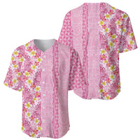 Pastel Magenta Aloha Hawaii Tiki Baseball Jersey Tropical Plumeria - Seamless Style
