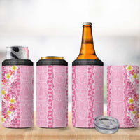 Pastel Magenta Aloha Hawaii Tiki 4 in 1 Can Cooler Tumbler Tropical Plumeria - Seamless Style