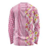 Pastel Magenta Aloha Hawaii Tiki Long Sleeve Shirt Tropical Plumeria - Seamless Style LT14 - Polynesian Pride
