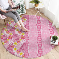 Pastel Magenta Aloha Hawaii Tiki Round Carpet Tropical Plumeria - Seamless Style