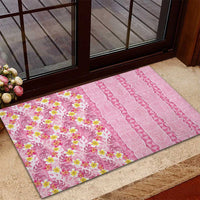Pastel Magenta Aloha Hawaii Tiki Rubber Doormat Tropical Plumeria - Seamless Style