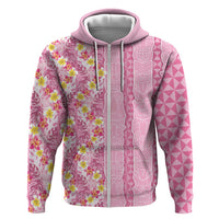Pastel Magenta Aloha Hawaii Tiki Zip Hoodie Tropical Plumeria - Seamless Style LT14 Zip Hoodie Magenta - Polynesian Pride