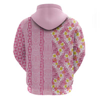 Pastel Magenta Aloha Hawaii Tiki Zip Hoodie Tropical Plumeria - Seamless Style LT14 - Polynesian Pride