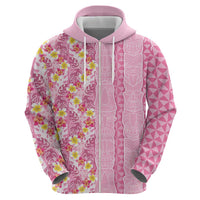 Pastel Magenta Aloha Hawaii Tiki Zip Hoodie Tropical Plumeria - Seamless Style LT14 - Polynesian Pride