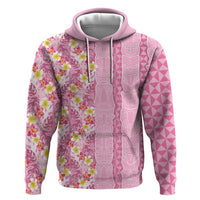 Pastel Magenta Aloha Hawaii Tiki Zip Hoodie Tropical Plumeria - Seamless Style LT14 Pullover Hoodie Magenta - Polynesian Pride